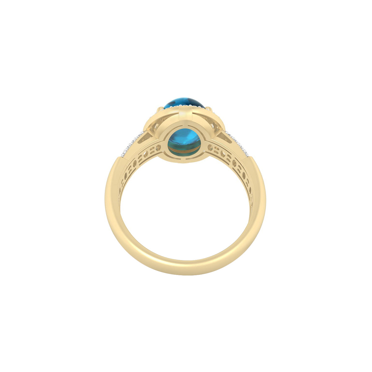 London Blue Topaz Ring with White Diamond in 18Kt Gold 4.59cts