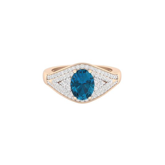 London Blue Topaz Ring with White Diamond in 18Kt Gold 1.71cts