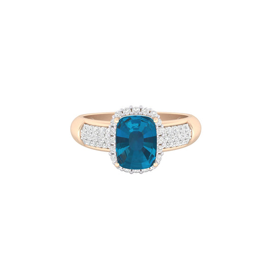 London Blue Topaz Ring with White Diamond in 18Kt Gold 2.02cts