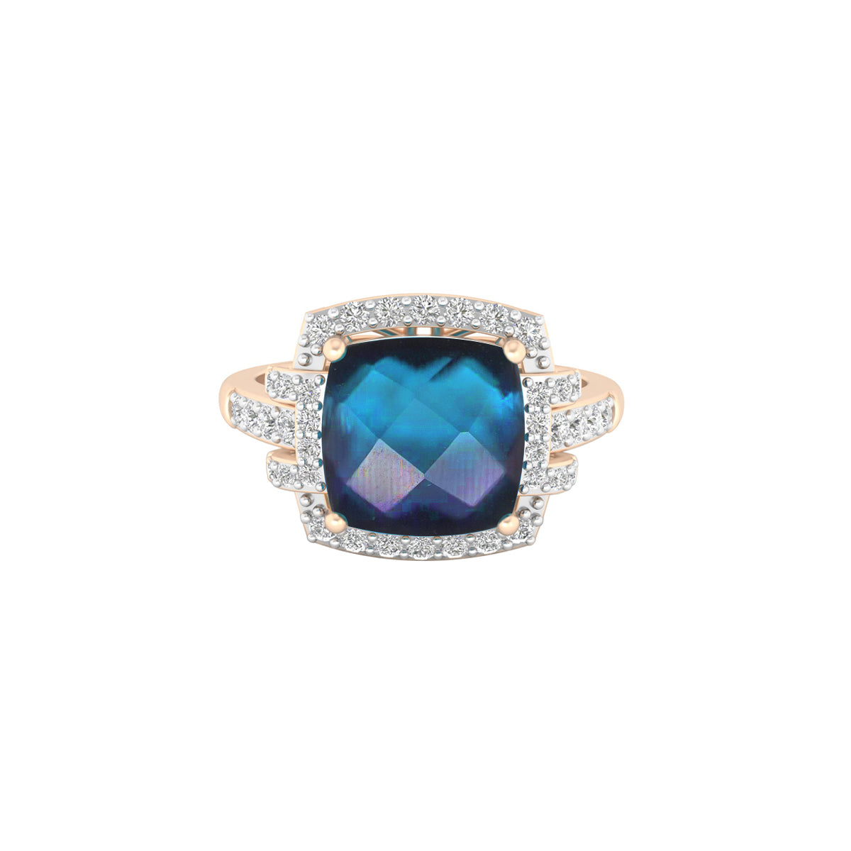 London Blue Topaz Ring with White Diamond in 18Kt Gold 3.03cts