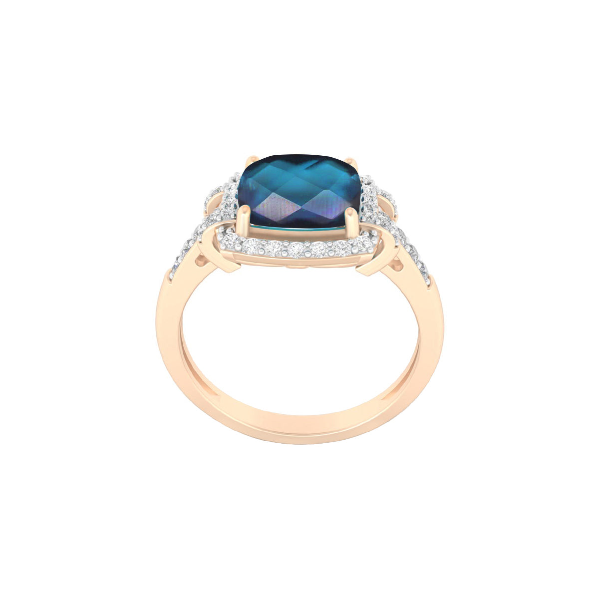 London Blue Topaz Ring with White Diamond in 18Kt Gold 3.03cts