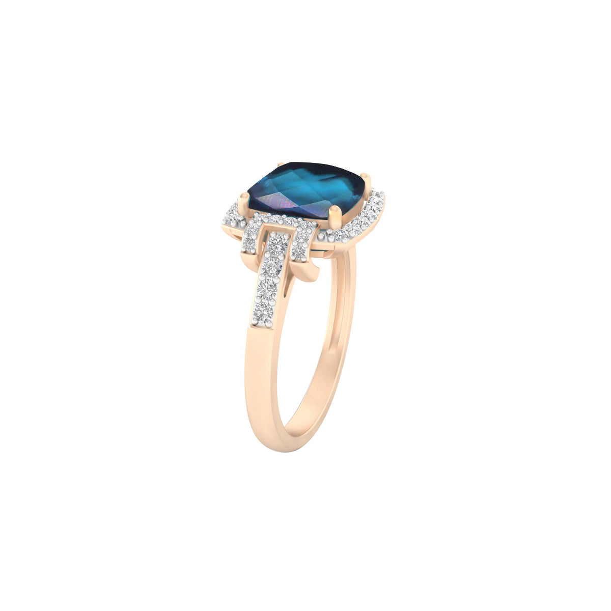 London Blue Topaz Ring with White Diamond in 18Kt Gold 3.03cts