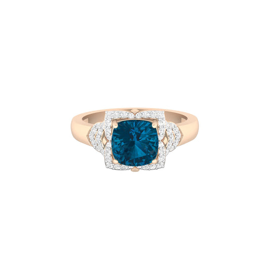 London Blue Topaz Ring with White Diamond in 18Kt Gold 1.83cts