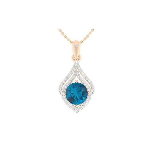 London Blue Topaz Pendant with White Diamond in 18Kt Gold 2.53cts