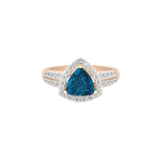 London Blue Topaz Ring with White Diamond in 18Kt Gold 1.56cts
