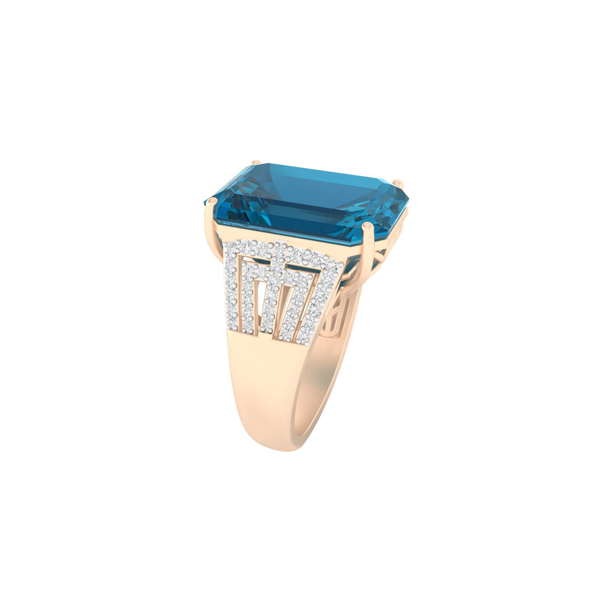 London Blue Topaz Ring with White Diamond in 18Kt Gold 12.79cts