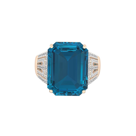 London Blue Topaz Ring with White Diamond in 18Kt Gold 12.79cts