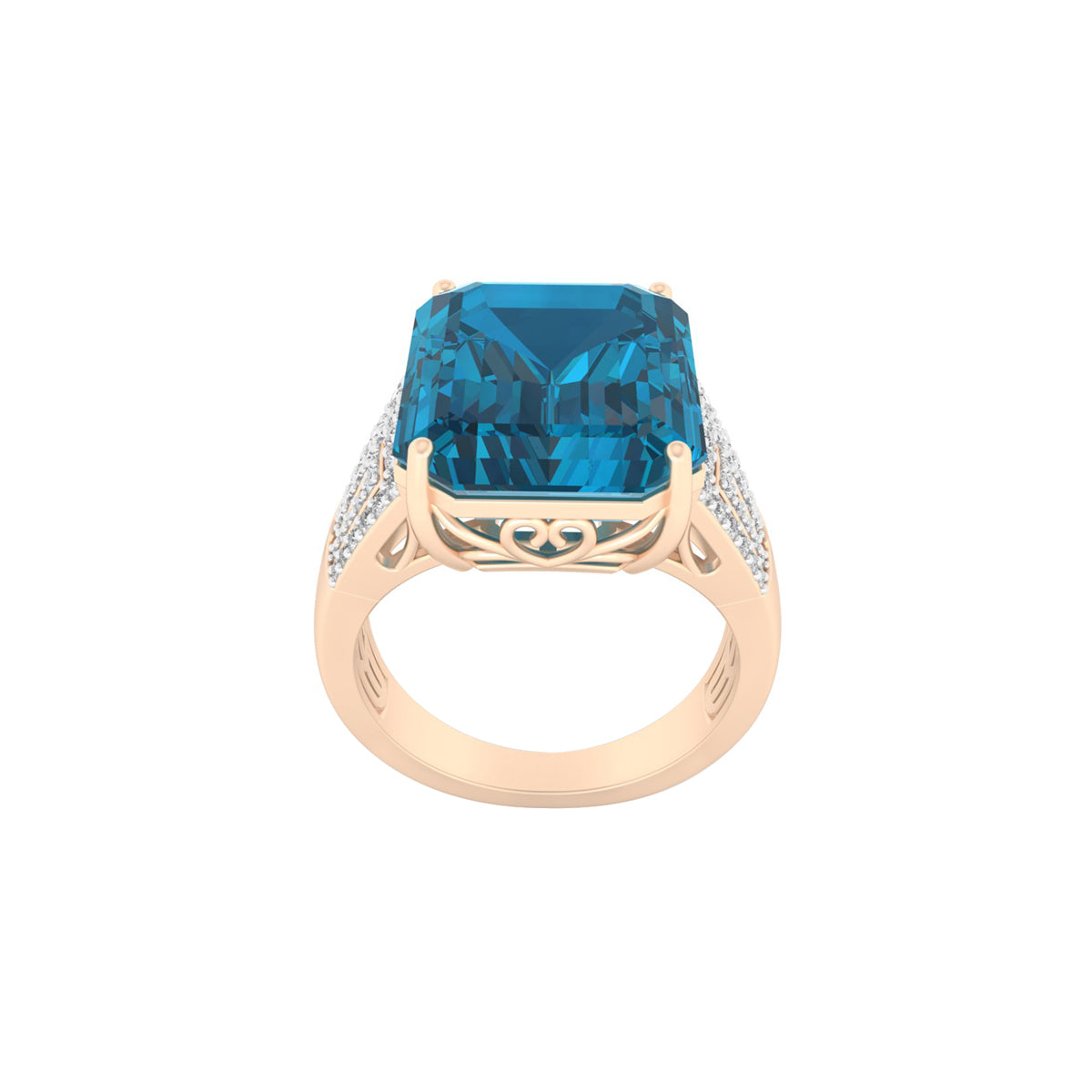 London Blue Topaz Ring with White Diamond in 18Kt Gold 12.79cts