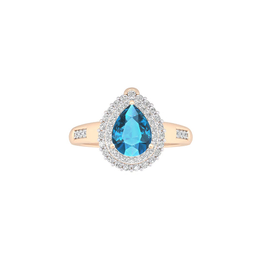 London Blue Topaz Ring with White Diamond in 18Kt Gold 1.68cts