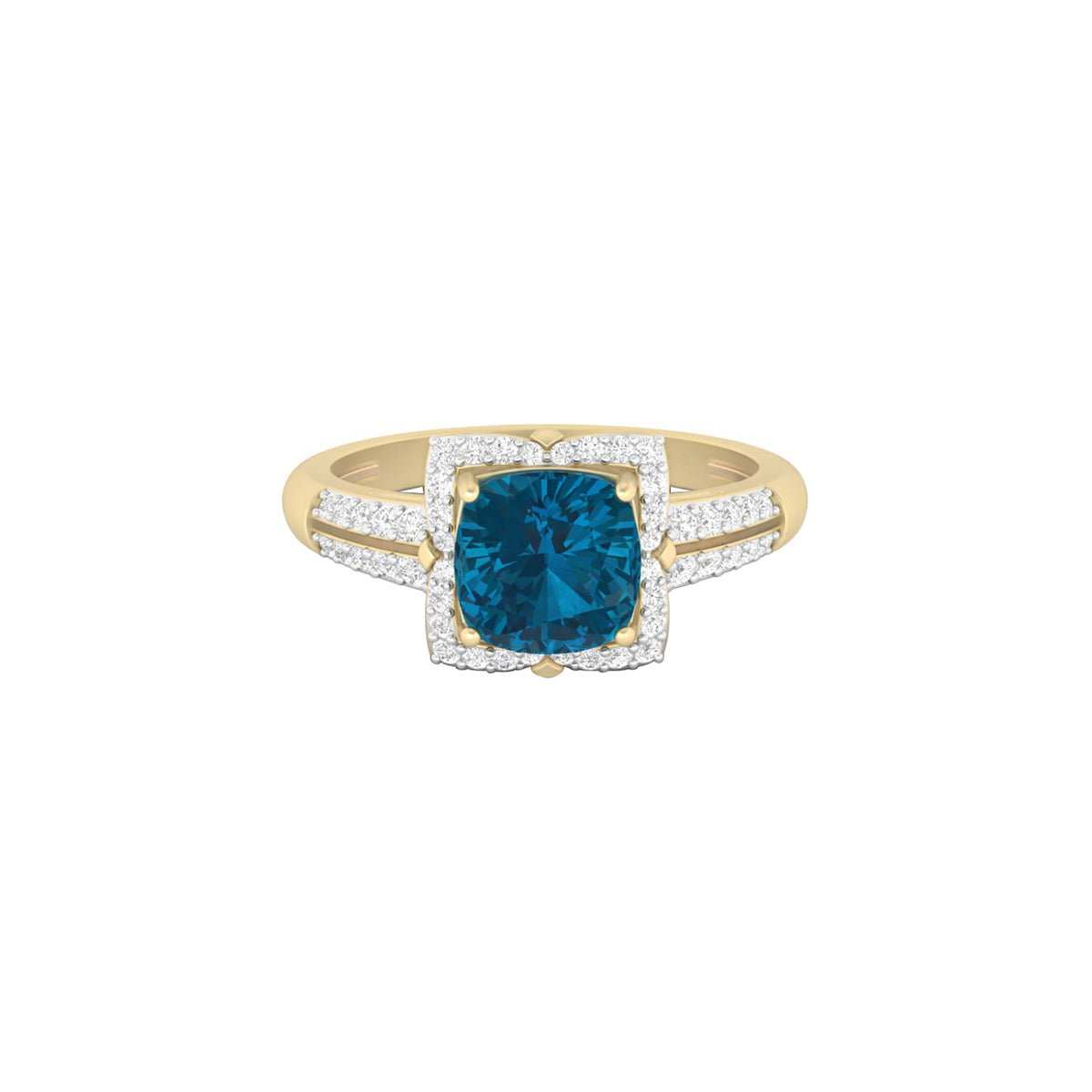 London Blue Topaz Ring with White Diamond in 18Kt Gold 1.87cts