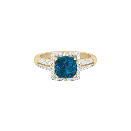 London Blue Topaz Ring with White Diamond in 18Kt Gold 1.87cts