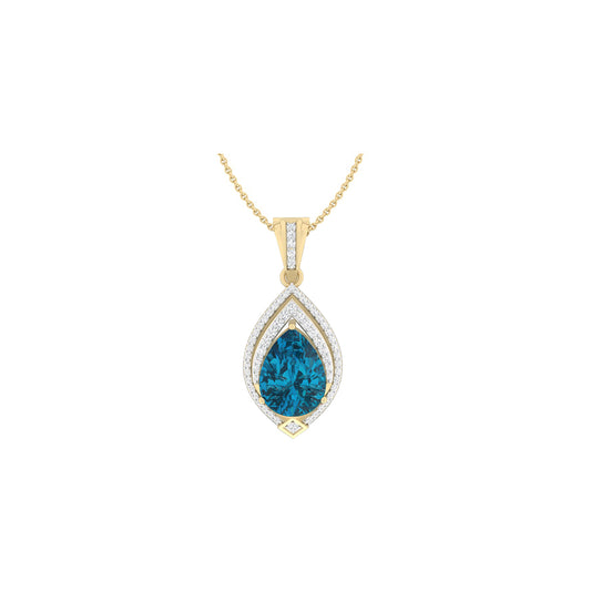 London Blue Topaz Pendant with White Diamond in 18Kt Gold 4.48cts