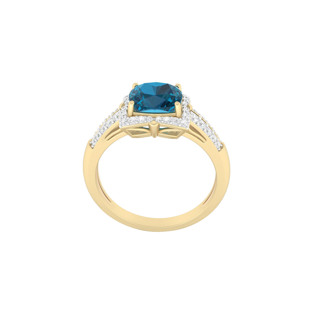London Blue Topaz Ring with White Diamond in 18Kt Gold 1.87cts