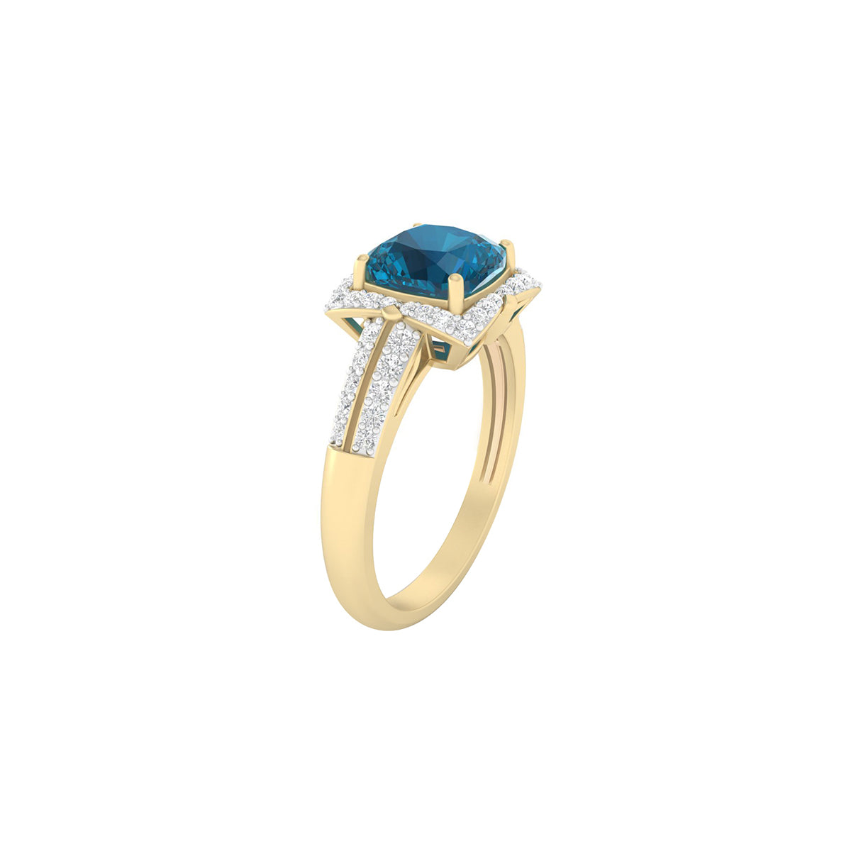 London Blue Topaz Ring with White Diamond in 18Kt Gold 1.87cts