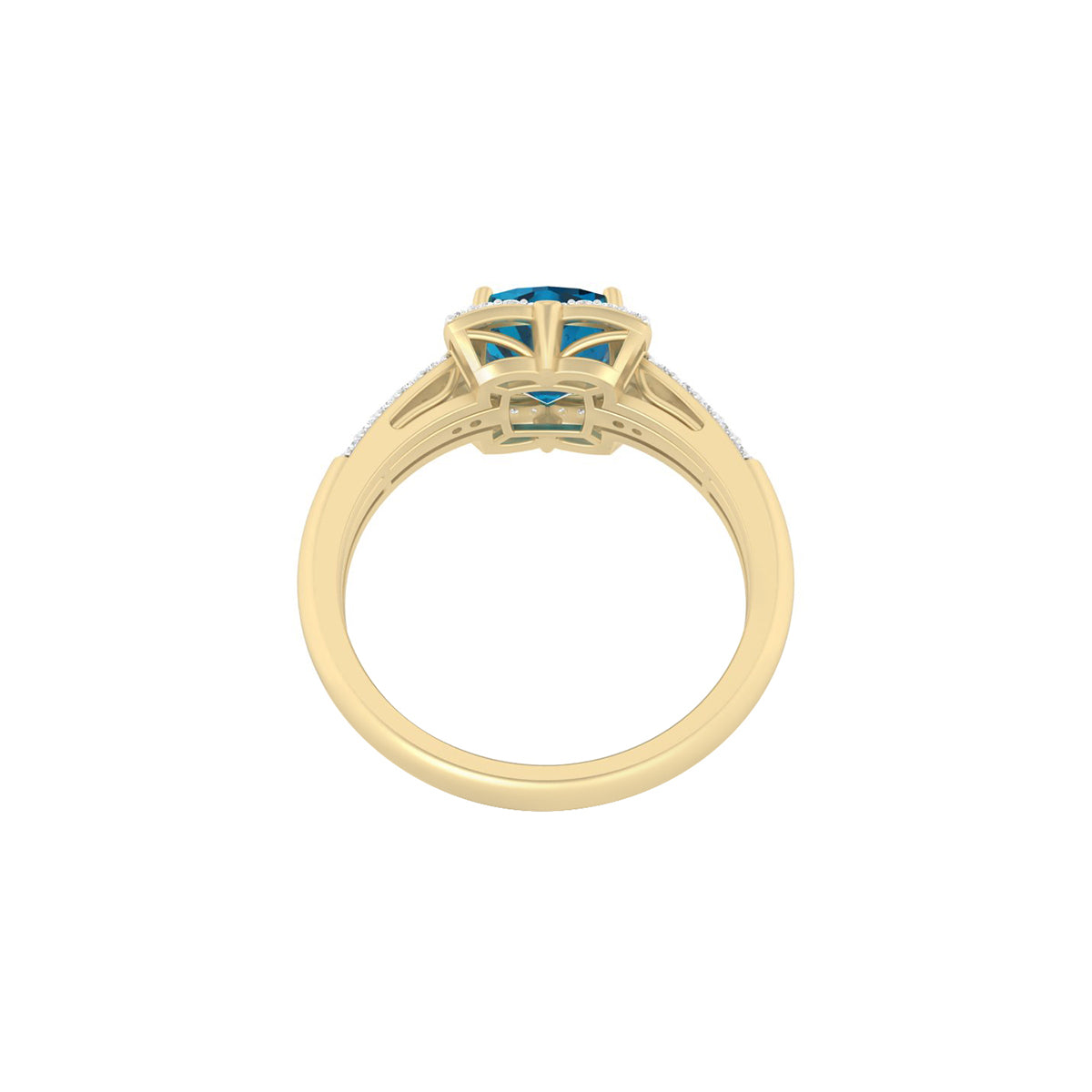 London Blue Topaz Ring with White Diamond in 18Kt Gold 1.87cts