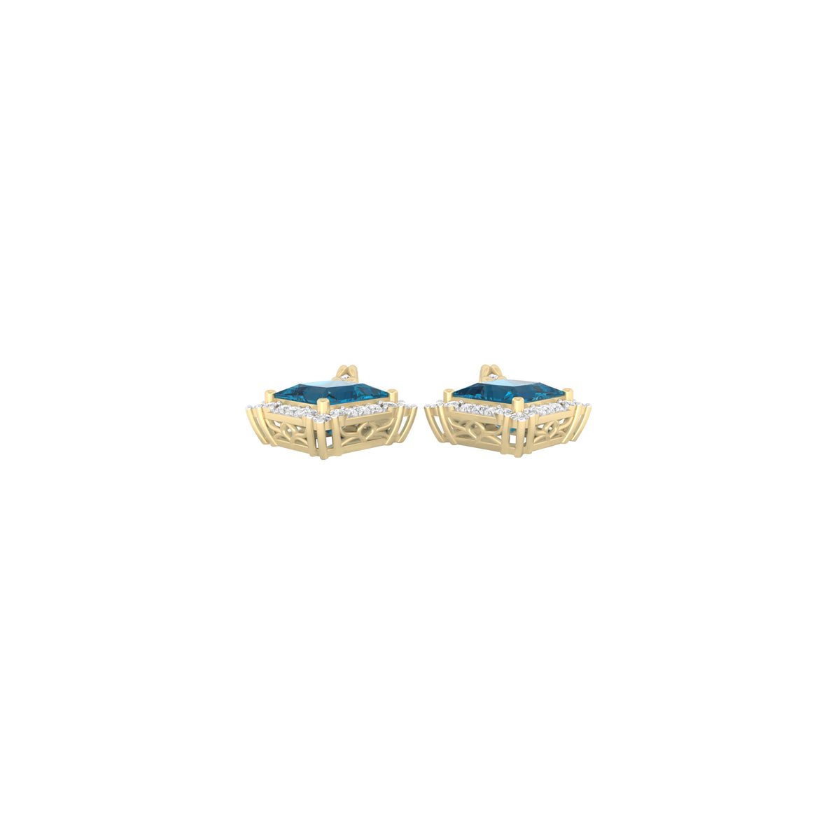 London Blue Topaz Earrings with White Diamond in 18Kt Gold 4.57cts