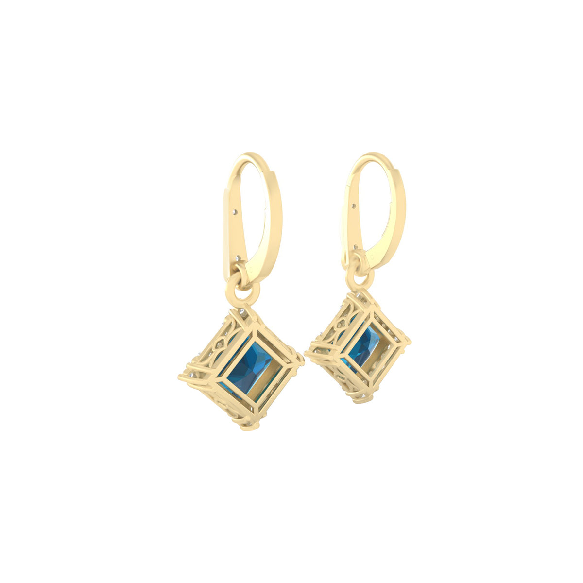London Blue Topaz Earrings with White Diamond in 18Kt Gold 4.57cts