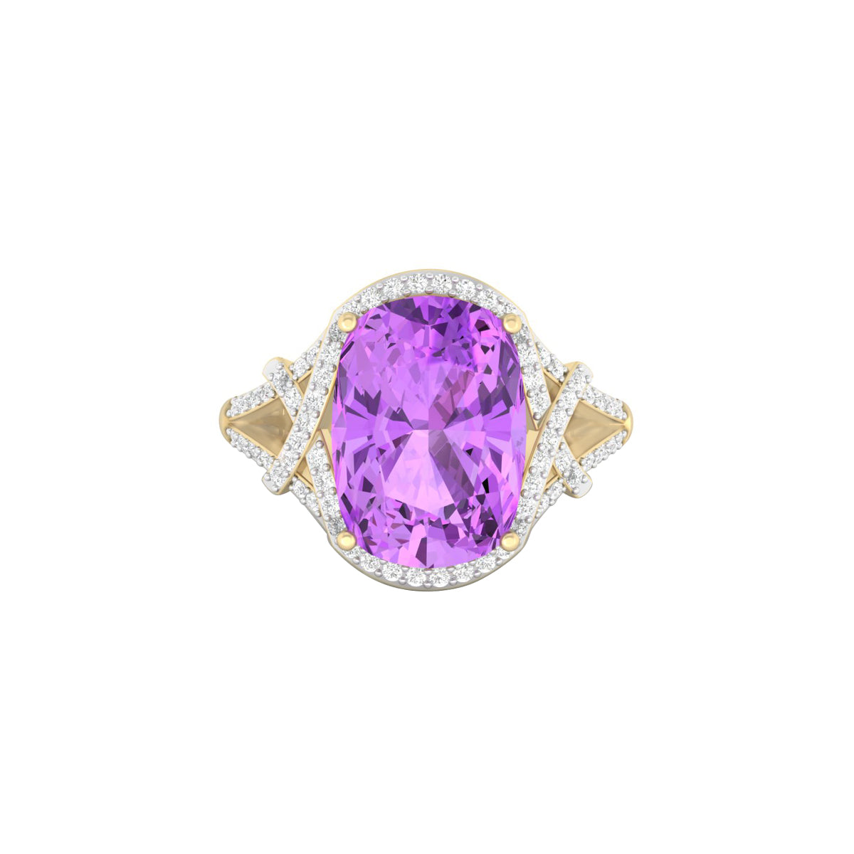 Pink Amethyst Ring with White Diamond in 18Kt Gold 6.36cts