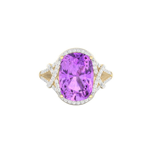 Pink Amethyst Ring with White Diamond in 18Kt Gold 6.36cts