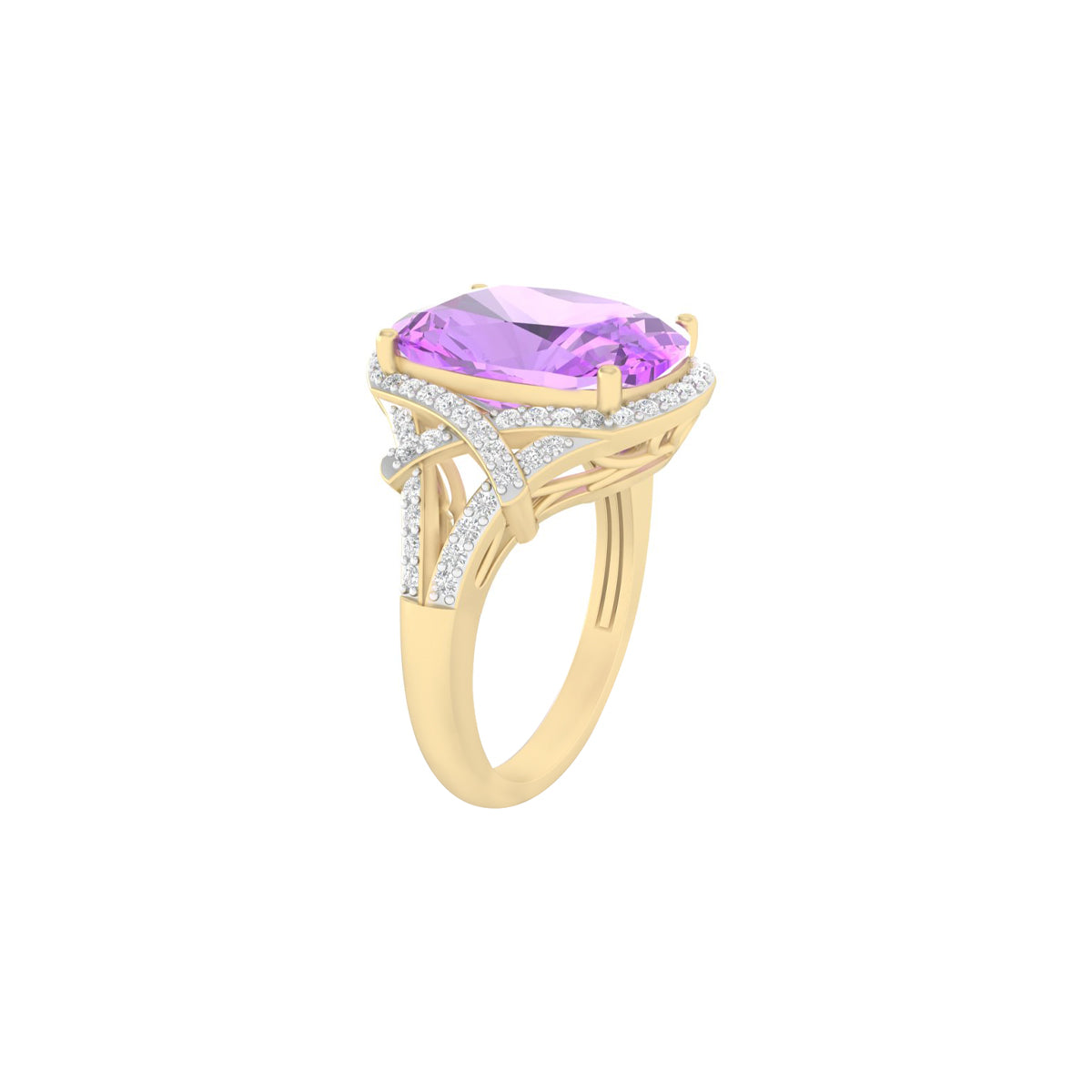 Pink Amethyst Ring with White Diamond in 18Kt Gold 6.36cts