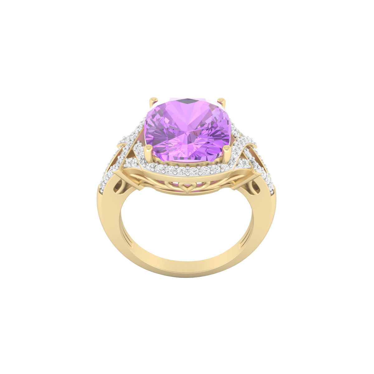 Pink Amethyst Ring with White Diamond in 18Kt Gold 6.36cts