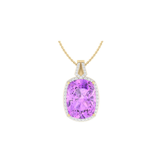 Pink Amethyst Pendant with White Diamond in 18Kt Gold 10.45cts