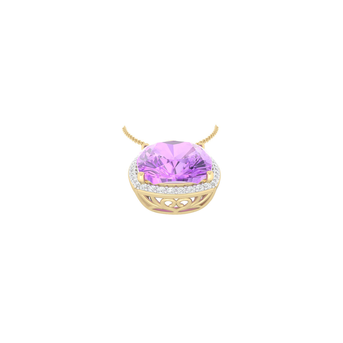 Pink Amethyst Pendant with White Diamond in 18Kt Gold 10.45cts