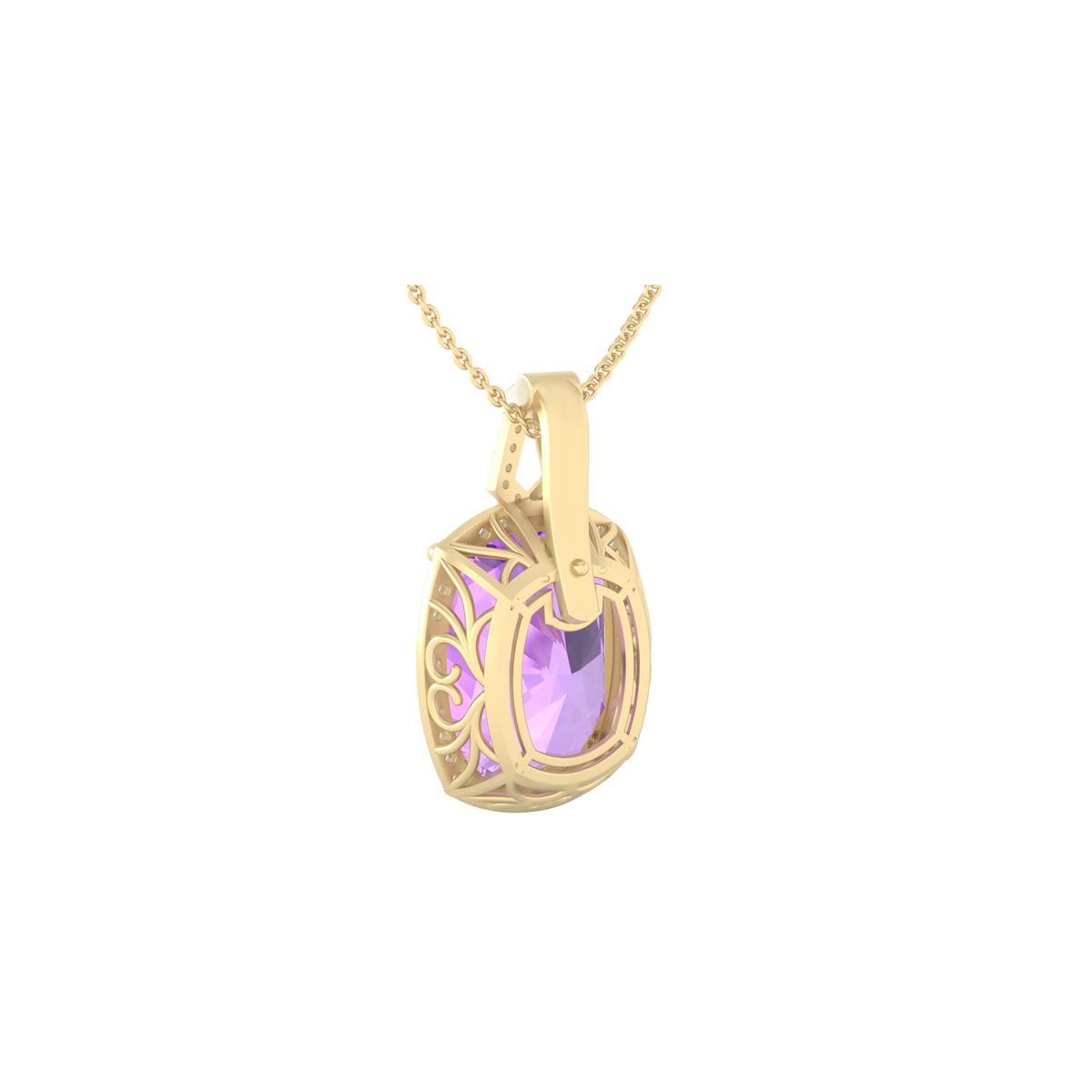 Pink Amethyst Pendant with White Diamond in 18Kt Gold 10.45cts