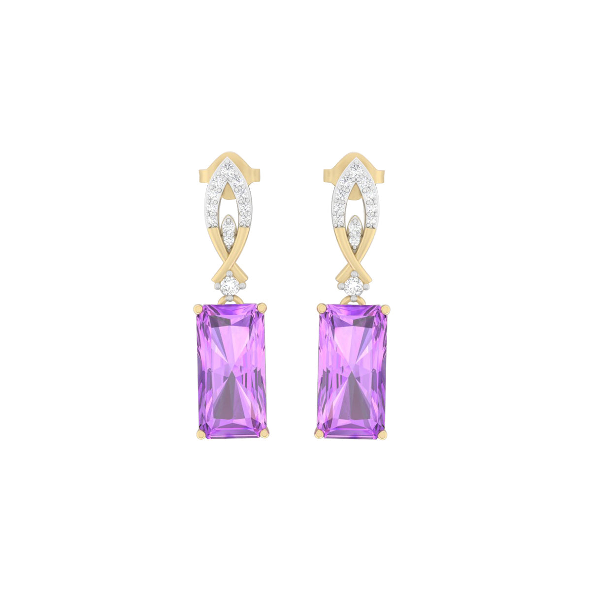 Pink Amethyst Earrings with White Diamond in 18Kt Gold 9.46cts