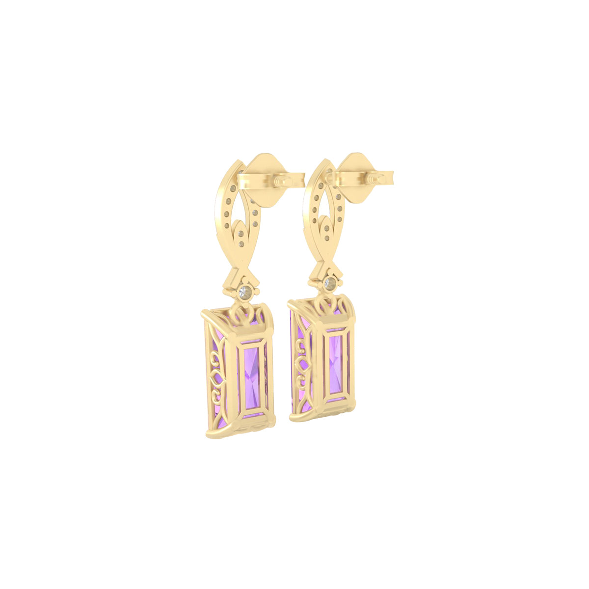 Pink Amethyst Earrings with White Diamond in 18Kt Gold 9.46cts
