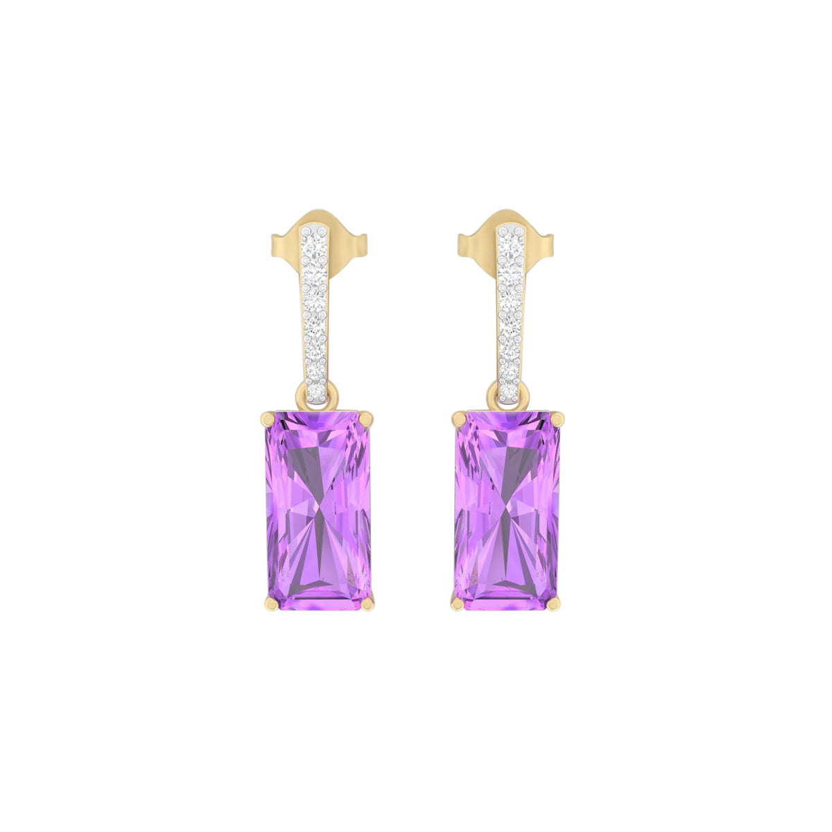Pink Amethyst Earrings with White Diamond in 18Kt Gold 9.45cts