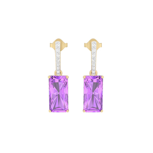 Pink Amethyst Earrings with White Diamond in 18Kt Gold 9.45cts