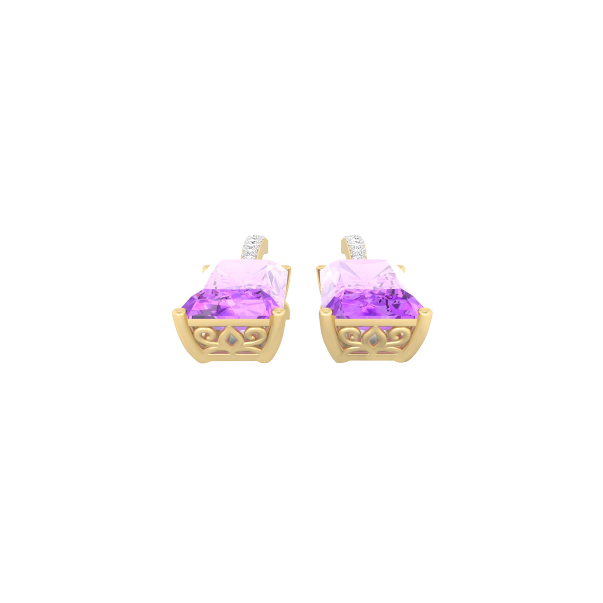 Pink Amethyst Earrings with White Diamond in 18Kt Gold 9.45cts