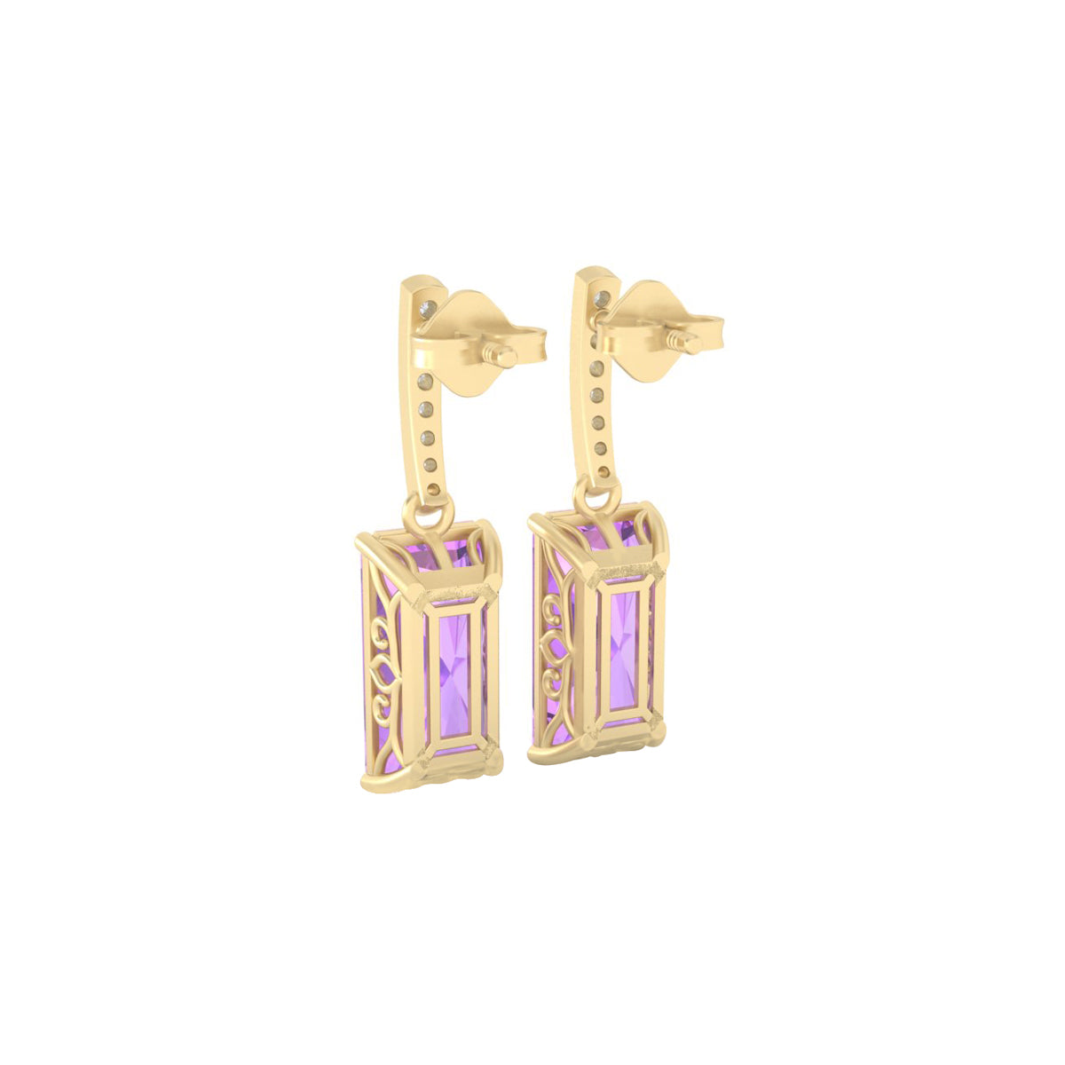 Pink Amethyst Earrings with White Diamond in 18Kt Gold 9.45cts