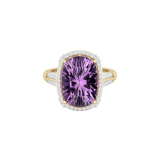 Pink Amethyst Ring with White Diamond in 18Kt Gold 6.15cts