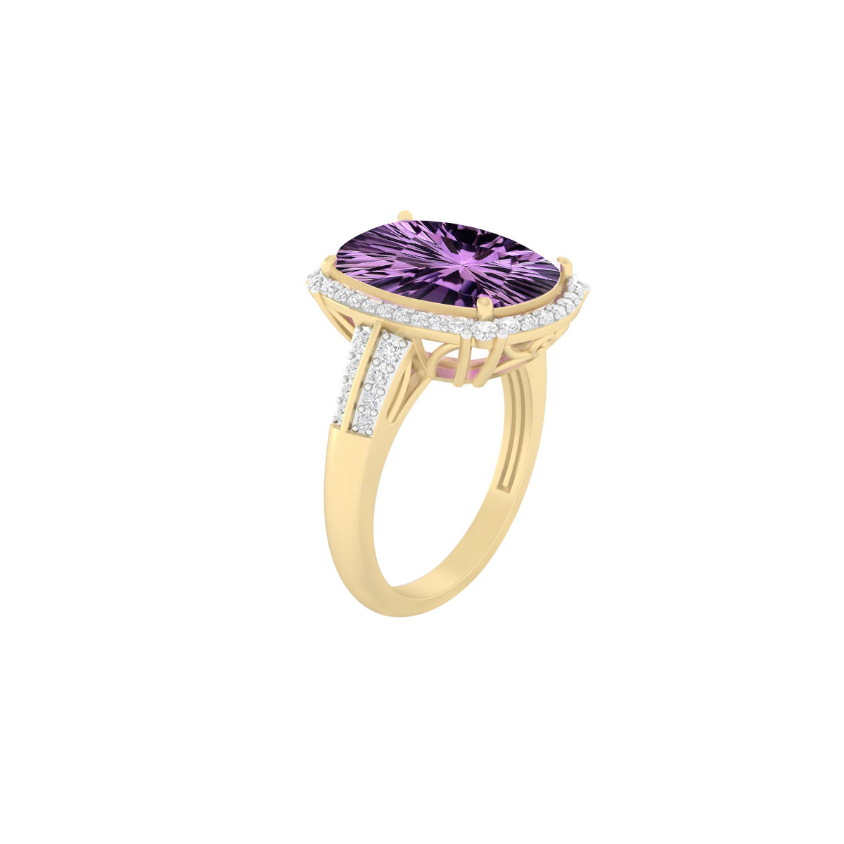 Pink Amethyst Ring with White Diamond in 18Kt Gold 6.15cts