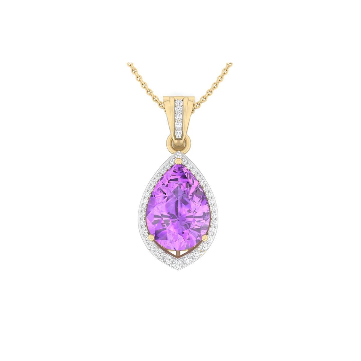Pink Amethyst Pendant with White Diamond in 18Kt Gold 5.33cts