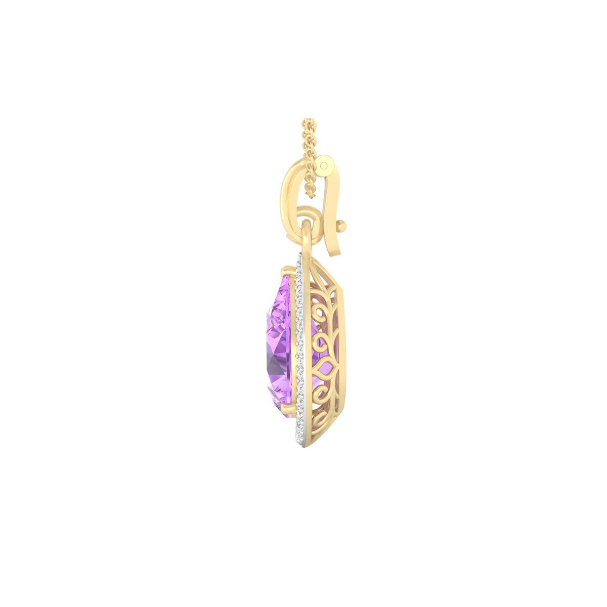 Pink Amethyst Pendant with White Diamond in 18Kt Gold 5.33cts