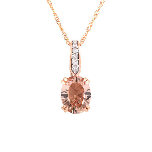 Morganite Pendant with White Diamond in 14KT Rose Gold 1.85cts.
