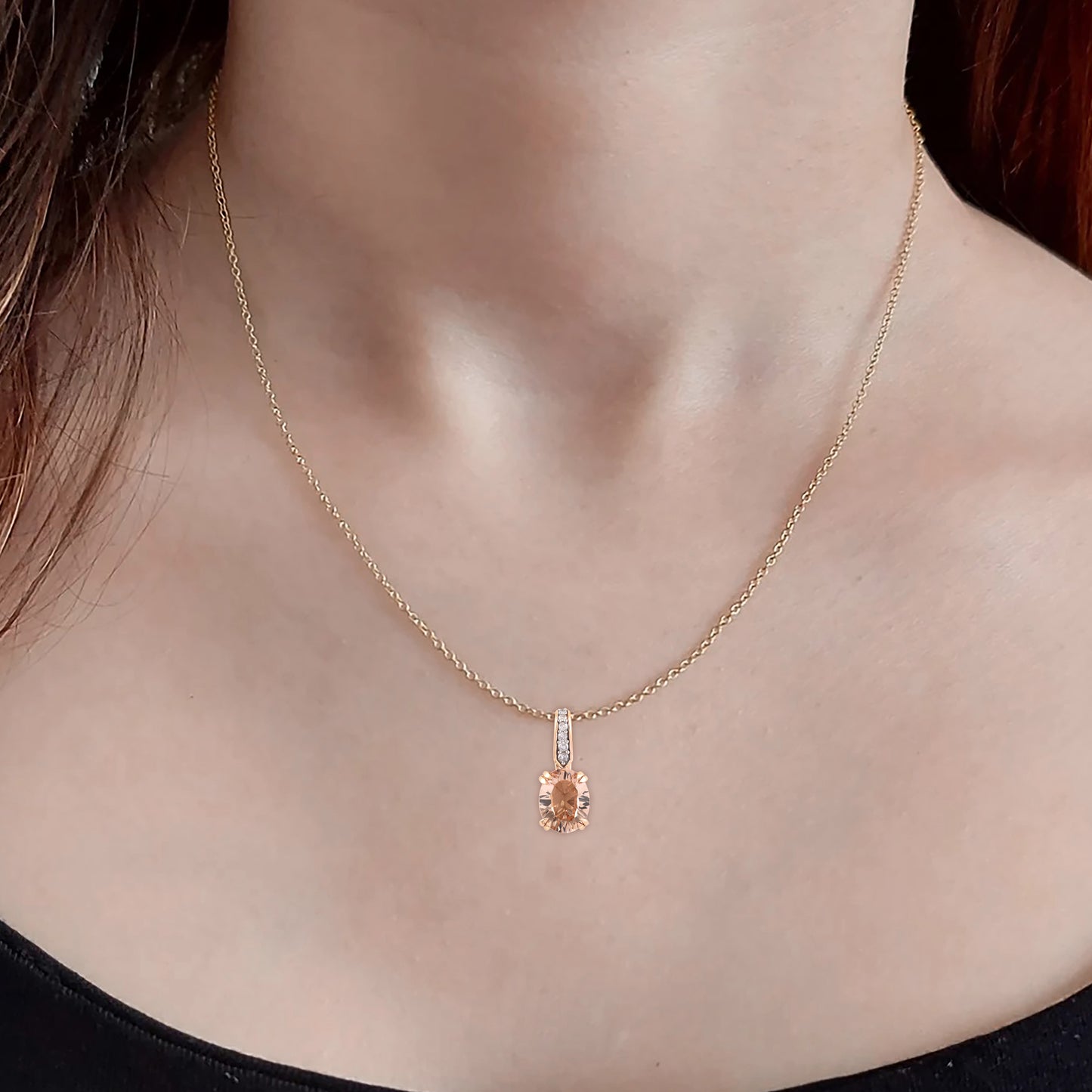 Morganite Pendant with White Diamond in 14KT Rose Gold 1.85cts.
