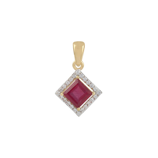 Ruby Pendant with White Diamond in 14KT Gold 0.35cts.