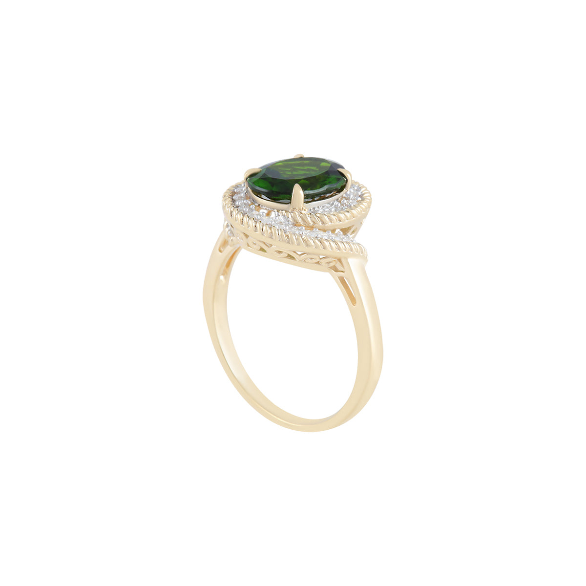 Chrome Diopside Ring with White Diamond in 14KT Gold 2.96cts.