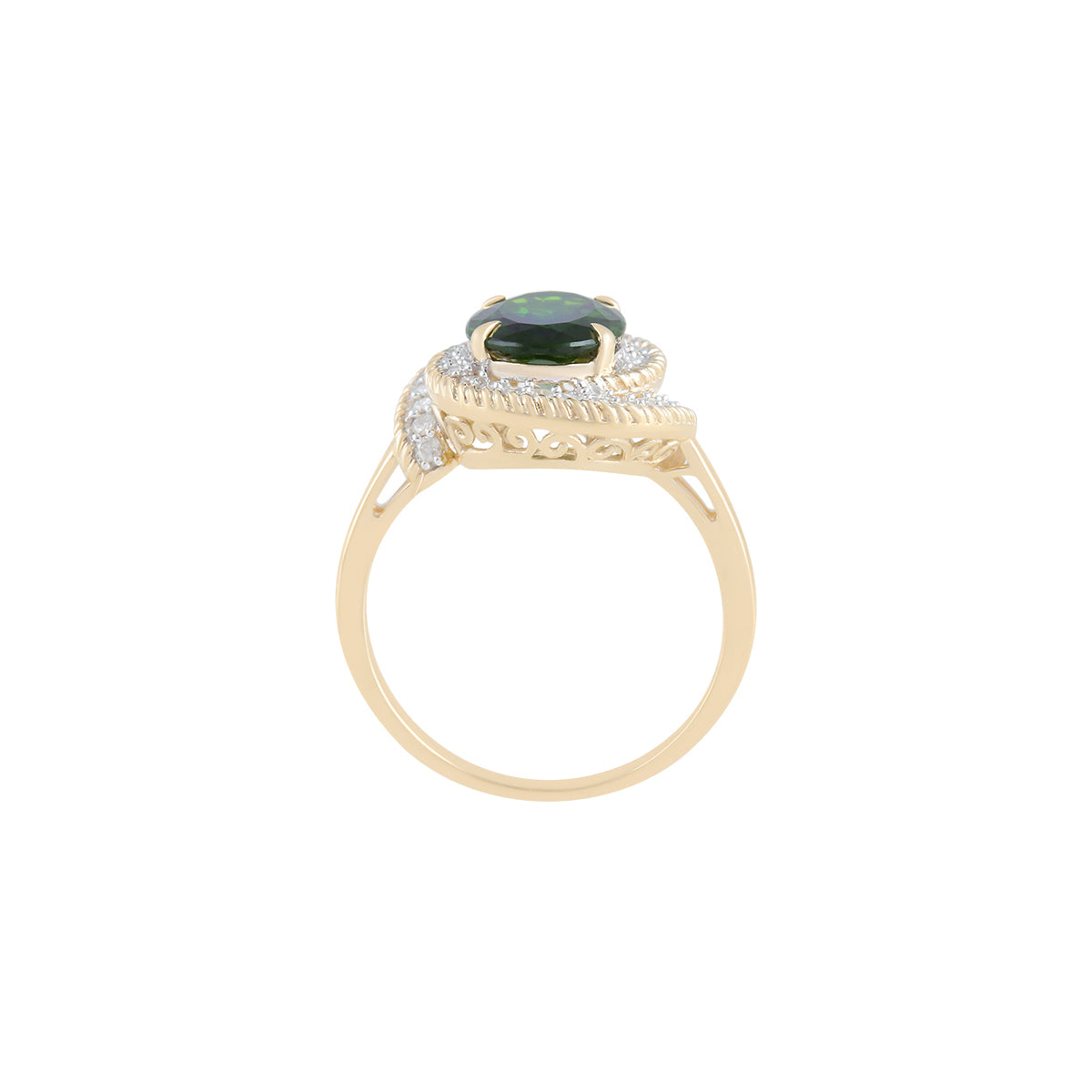 Chrome Diopside Ring with White Diamond in 14KT Gold 2.96cts.