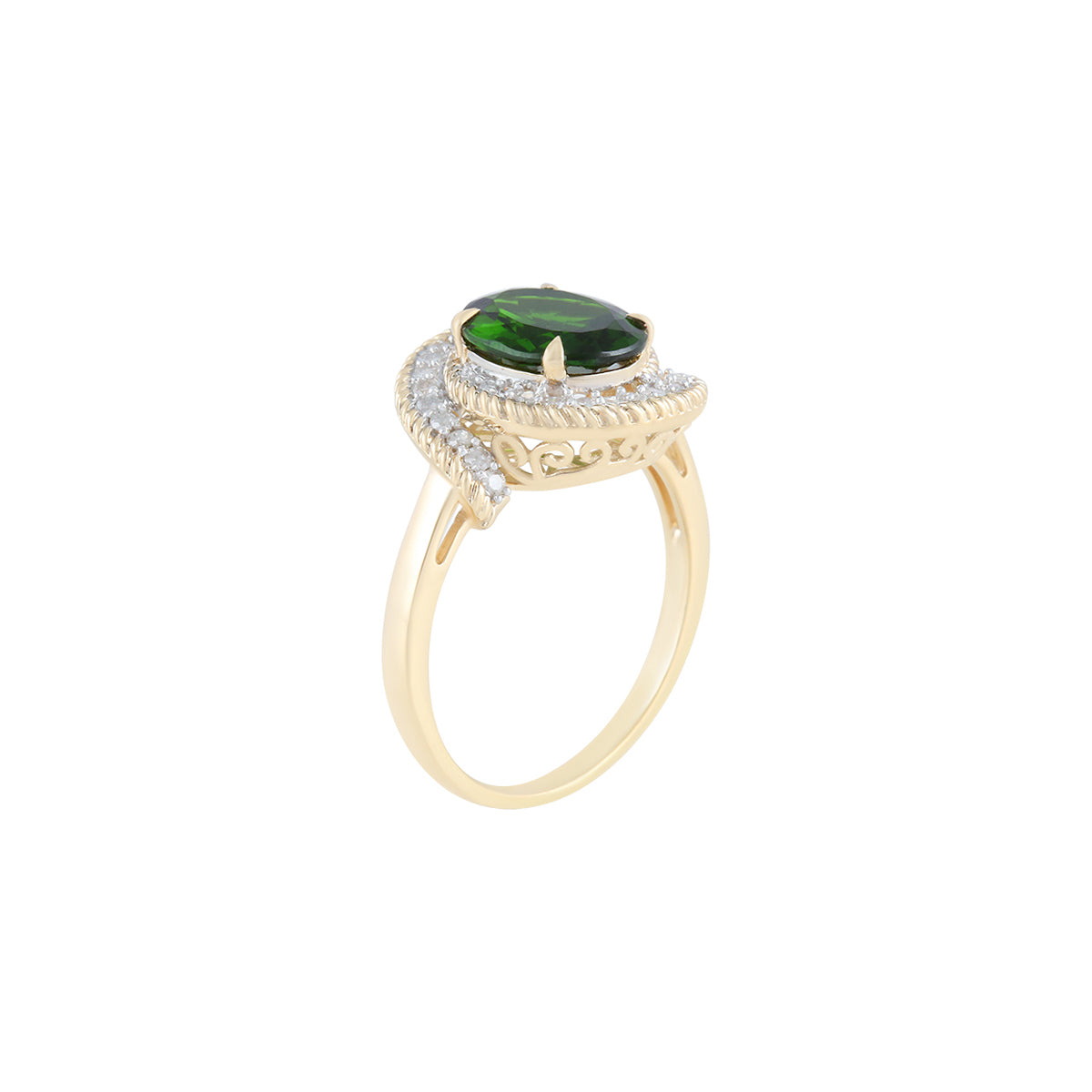 Chrome Diopside Ring with White Diamond in 14KT Gold 2.96cts.