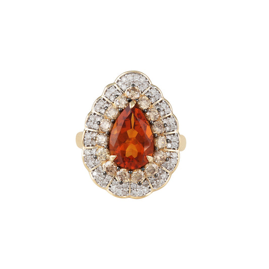 Madeira Citrine Ring with Champagne & White Diamond in 14KT Gold 4.29cts.