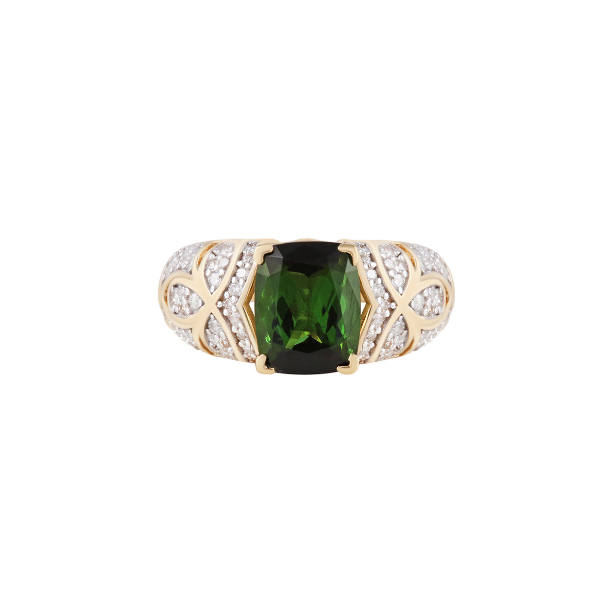 Green Tourmaline Ring with White Diamond in 14KT Gold 2.63cts.