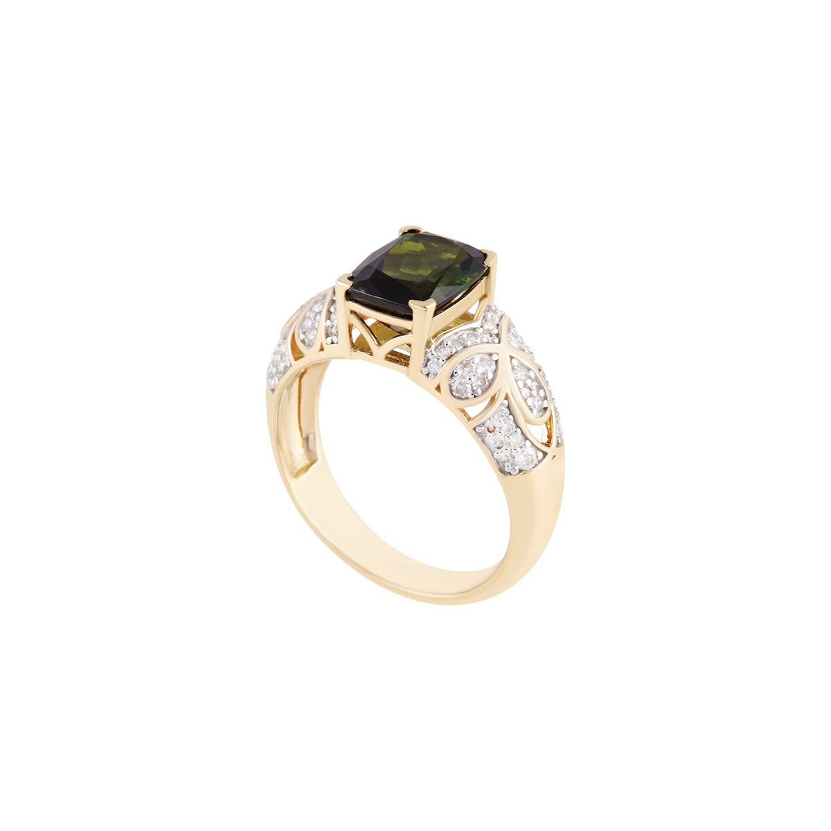 Green Tourmaline Ring with White Diamond in 14KT Gold 2.63cts.