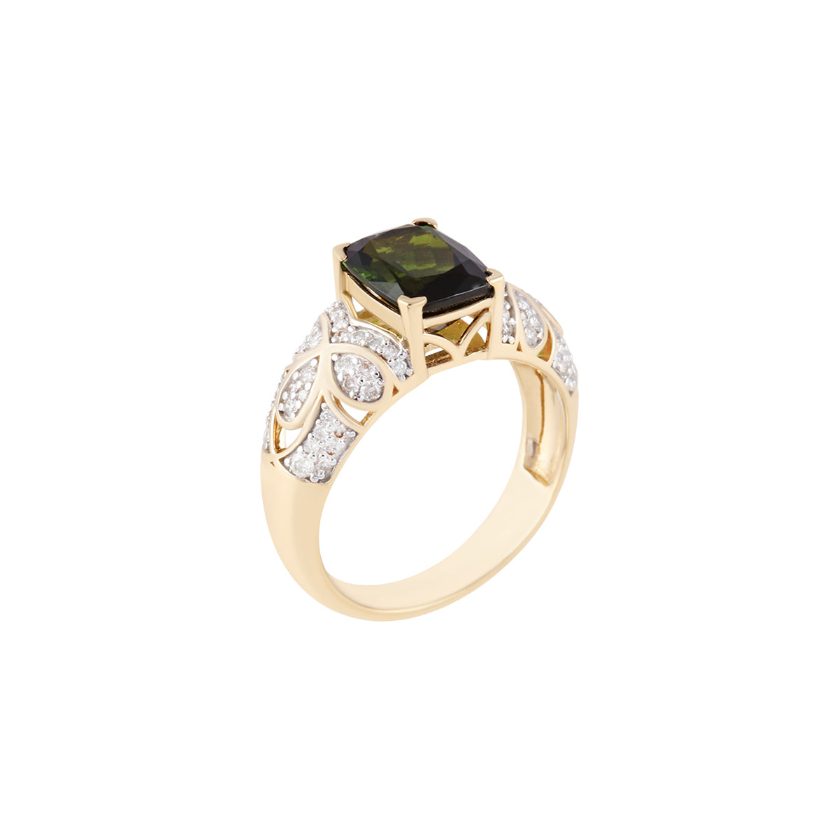 Green Tourmaline Ring with White Diamond in 14KT Gold 2.63cts.