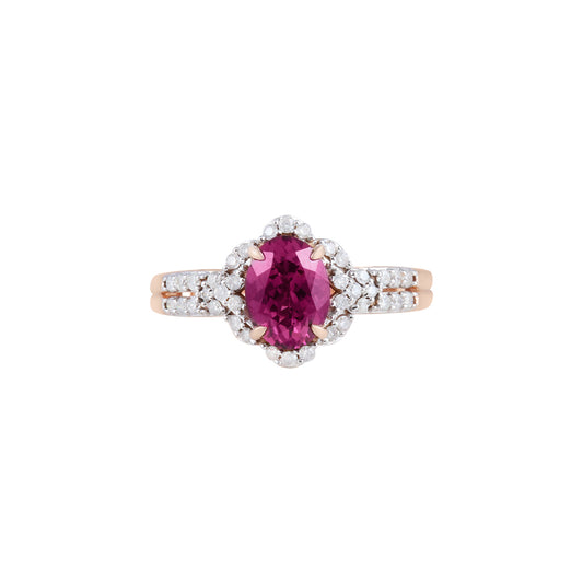 Pink Garnet Ring with White Diamond in 14KT Rose Gold 1.86cts.