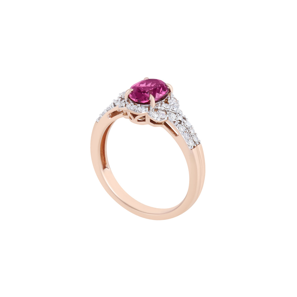 Pink Garnet Ring with White Diamond in 14KT Rose Gold 1.86cts.